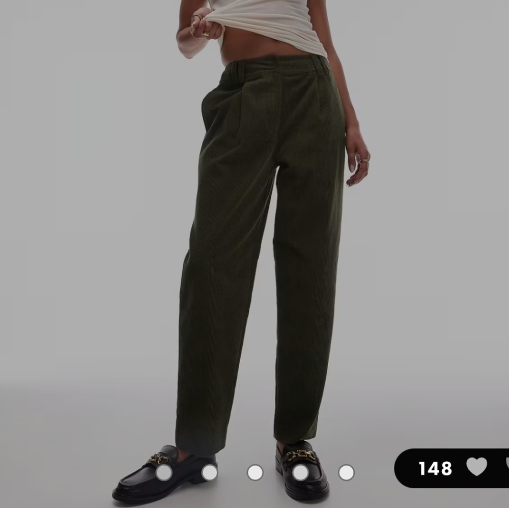 Top Shop Peg Corduroy Trousers Wide Leg Olive Green US 8 / EU 40 NWT*